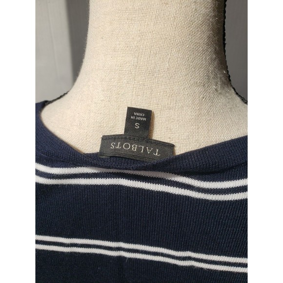 Womens Sweater TALBOTS White &Blue Striped Cotton Knit Cardigan 3/4 Slv Sz Small - Picture 5 of 8